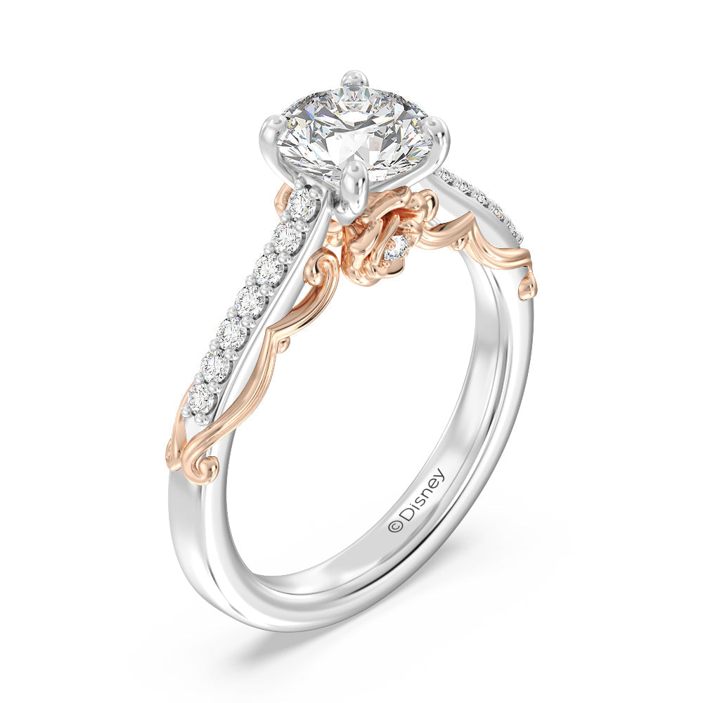 Disney Belle Inspired Engagement Ring in 14K White Gold & Rose Gold 1/4  CTTW | Enchanted Disney Fine Jewelry